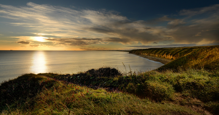 View of Blackhall Rocks Brach, cliffs and the North Sea in County Durham.